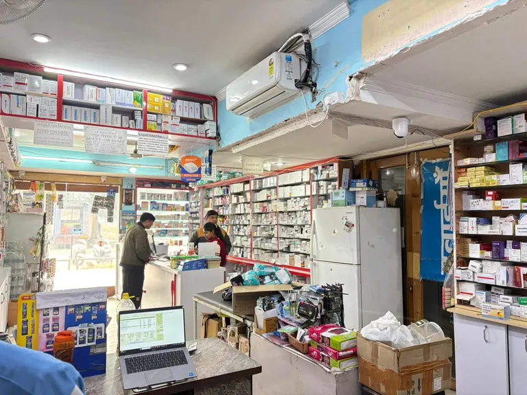 Well-stocked medicine counter — Gautam Chemist, Panchkula
