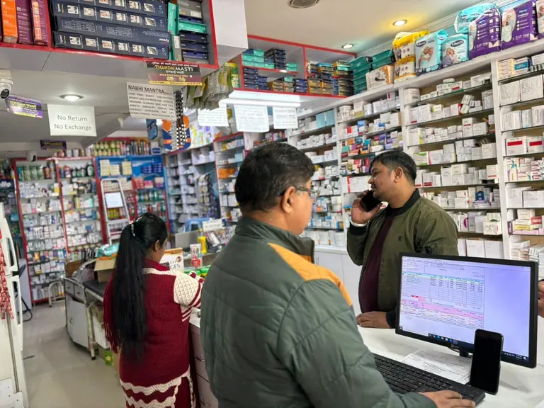 Well-arranged store section — Gautam Chemist, Panchkula